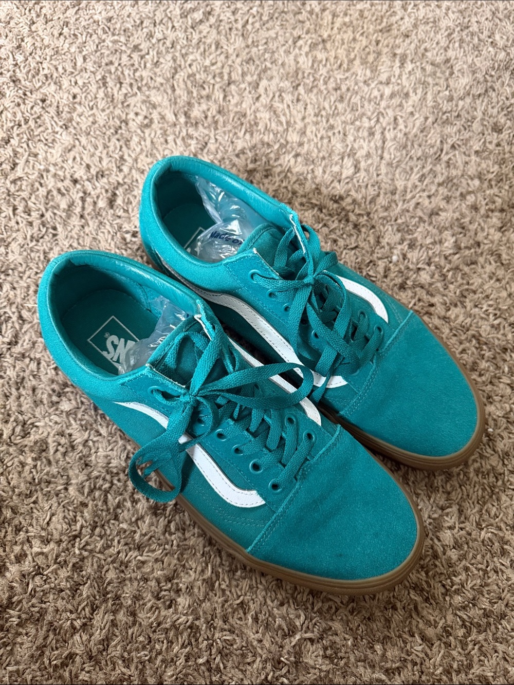 Vans Teal Suede Old Skool Sneakers with White Stripe